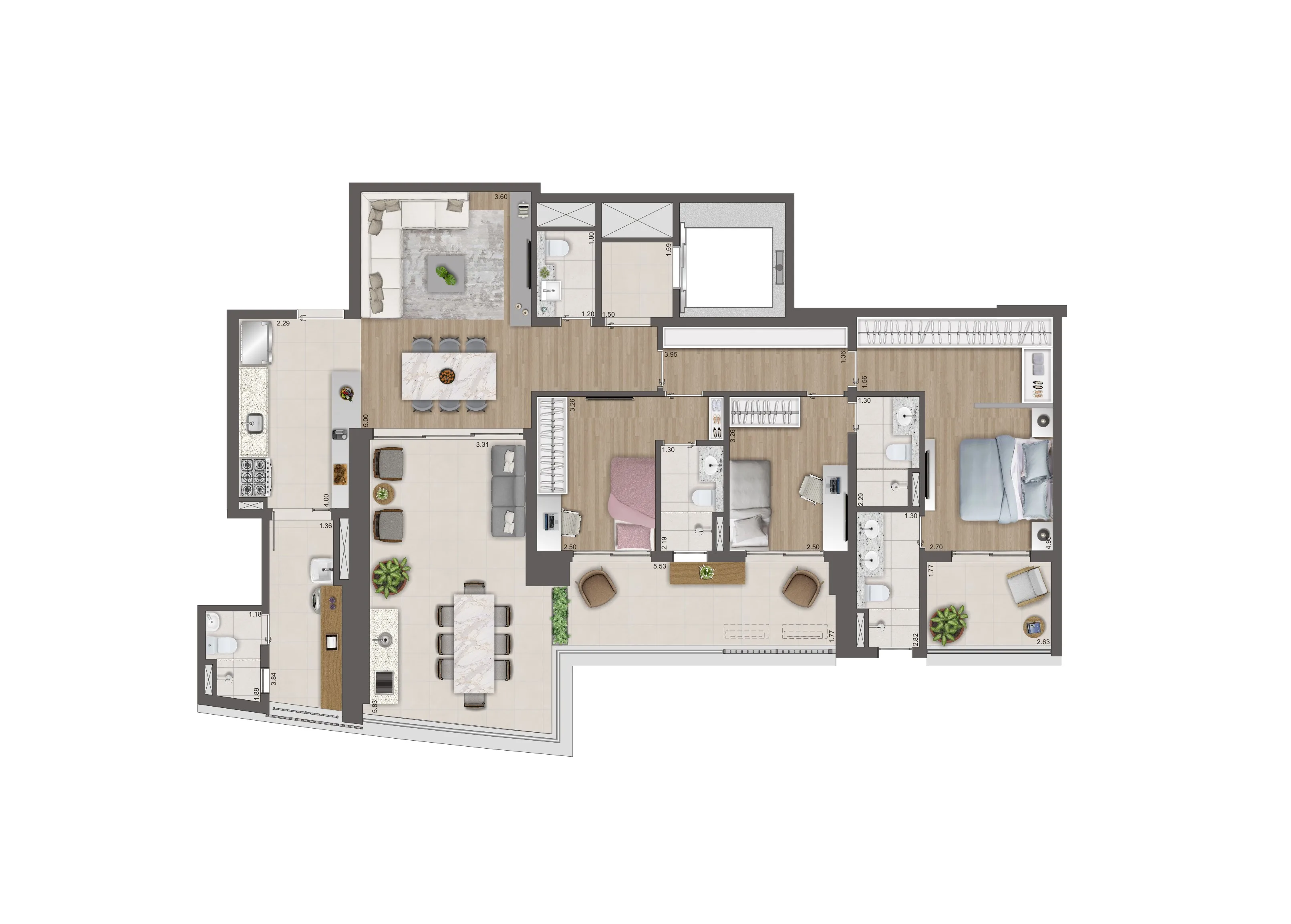 Planta 157m² — 3 Suítes